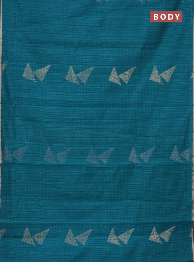 Banarasi semi matka saree teal green shade with silver & gold zari woven buttas and zari woven piping border