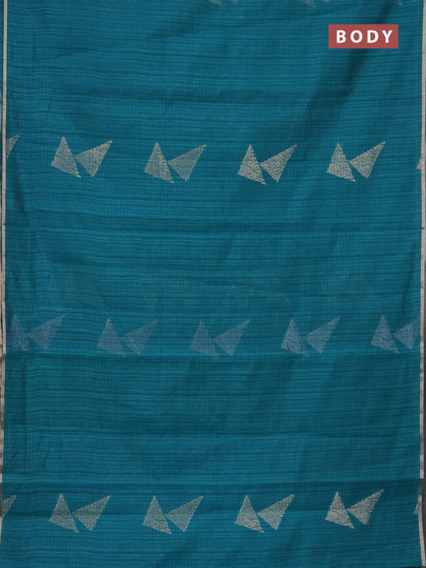 Banarasi semi matka saree teal green shade with silver & gold zari woven buttas and zari woven piping border
