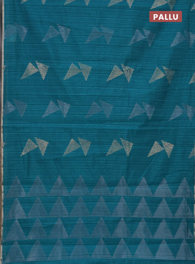 Banarasi semi matka saree teal green shade with silver & gold zari woven buttas and zari woven piping border