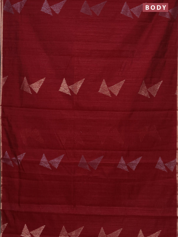 Banarasi semi matka saree maroon with silver & gold zari woven buttas and zari woven piping border