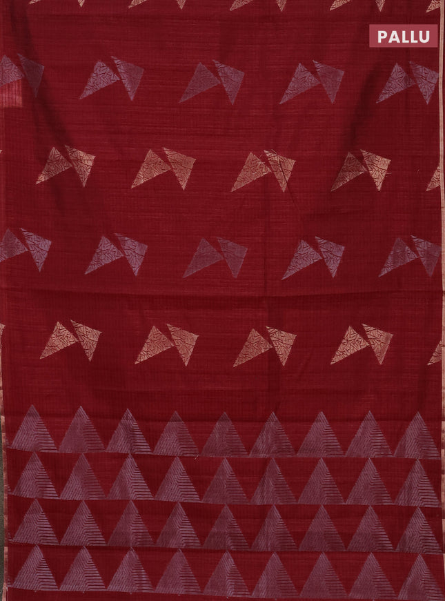 Banarasi semi matka saree maroon with silver & gold zari woven buttas and zari woven piping border