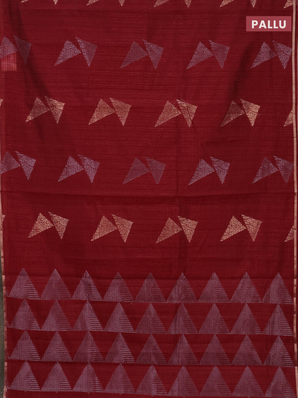 Banarasi semi matka saree maroon with silver & gold zari woven buttas and zari woven piping border