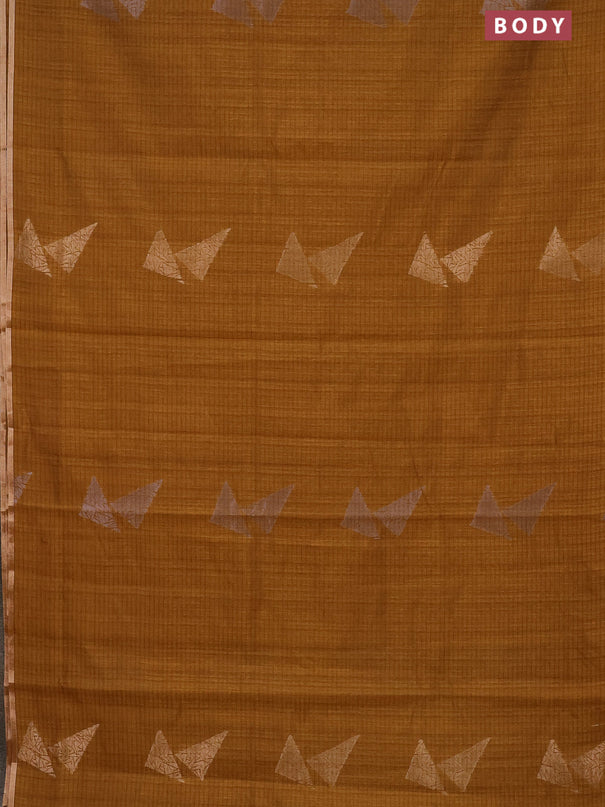 Banarasi semi matka saree dark mustard with silver & gold zari woven buttas and zari woven piping border