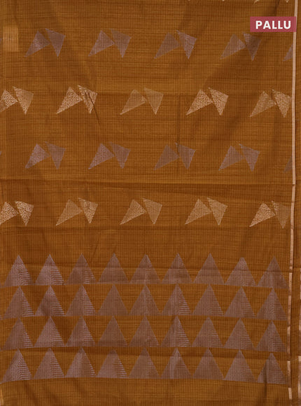 Banarasi semi matka saree dark mustard with silver & gold zari woven buttas and zari woven piping border