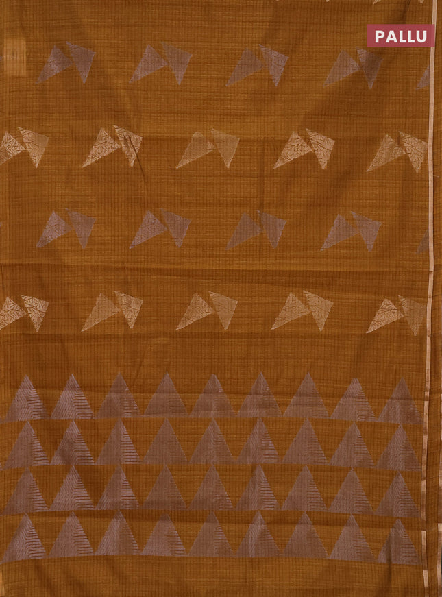 Banarasi semi matka saree dark mustard with silver & gold zari woven buttas and zari woven piping border