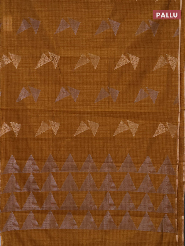 Banarasi semi matka saree dark mustard with silver & gold zari woven buttas and zari woven piping border