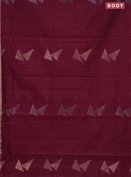 Banarasi semi matka saree wine shade with silver & gold zari woven buttas and zari woven piping border