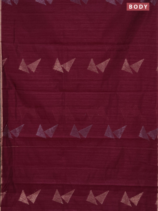 Banarasi semi matka saree wine shade with silver & gold zari woven buttas and zari woven piping border