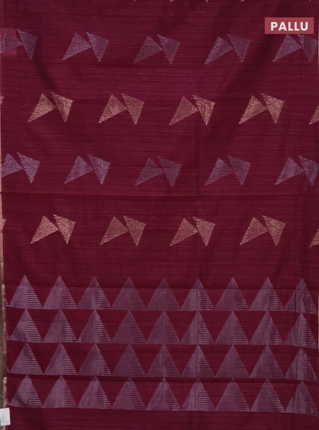 Banarasi semi matka saree wine shade with silver & gold zari woven buttas and zari woven piping border