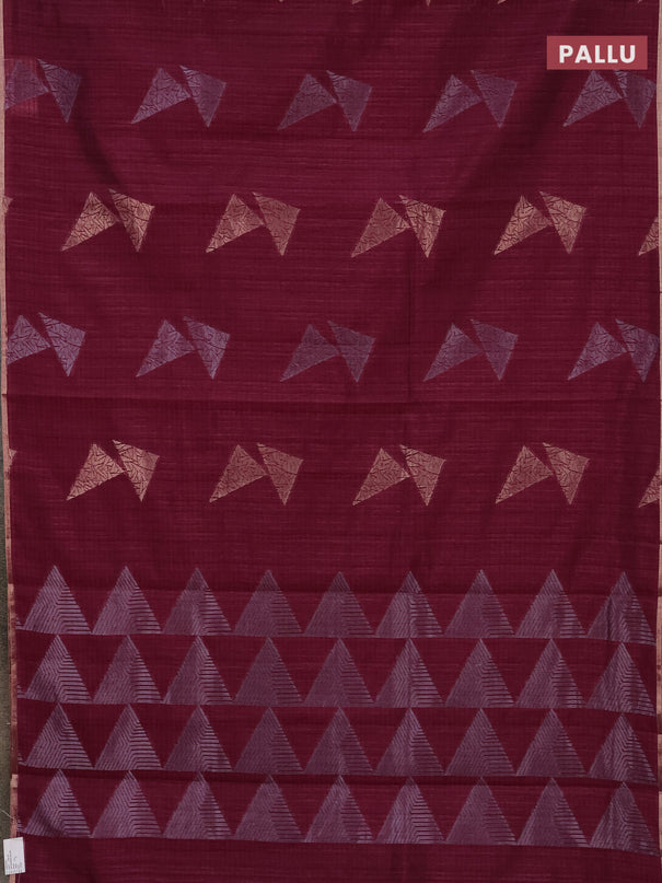 Banarasi semi matka saree wine shade with silver & gold zari woven buttas and zari woven piping border
