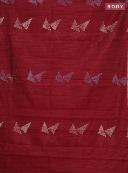 Banarasi semi matka saree maroon with silver & gold zari woven buttas and zari woven piping border