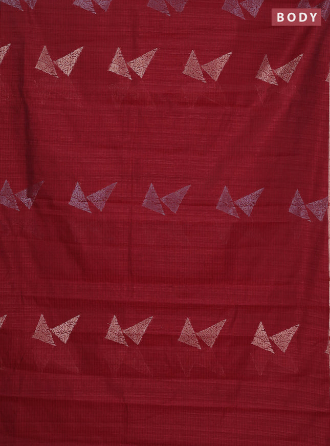 Banarasi semi matka saree maroon with silver & gold zari woven buttas and zari woven piping border