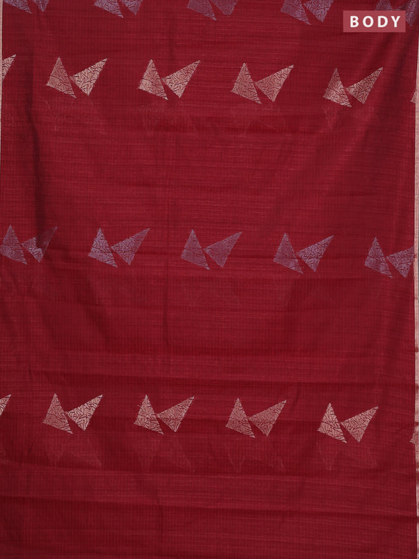 Banarasi semi matka saree maroon with silver & gold zari woven buttas and zari woven piping border