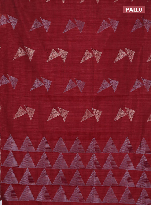 Banarasi semi matka saree maroon with silver & gold zari woven buttas and zari woven piping border