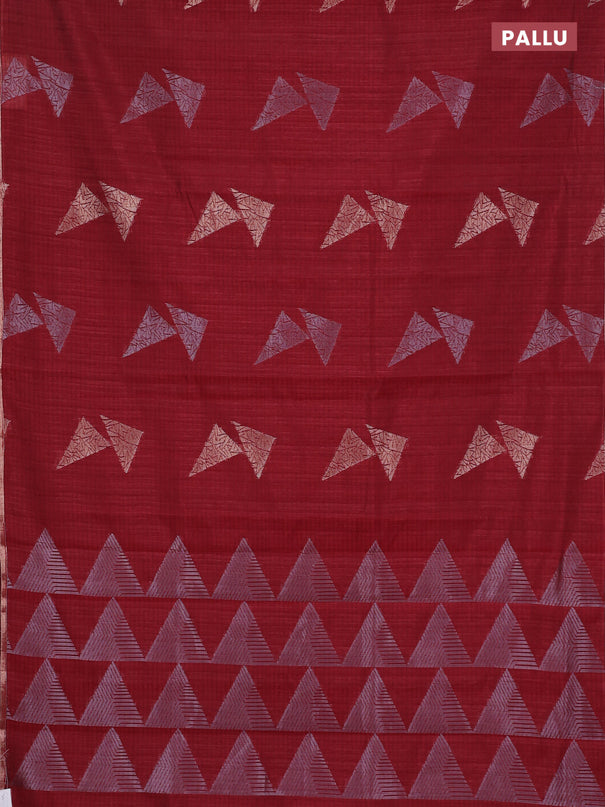 Banarasi semi matka saree maroon with silver & gold zari woven buttas and zari woven piping border