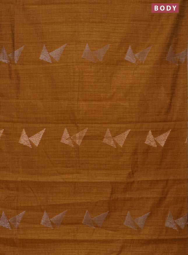 Banarasi semi matka saree dark mustard with silver & gold zari woven buttas and zari woven piping border