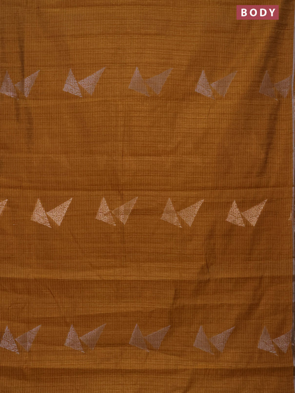 Banarasi semi matka saree dark mustard with silver & gold zari woven buttas and zari woven piping border