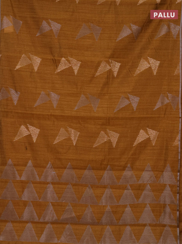 Banarasi semi matka saree dark mustard with silver & gold zari woven buttas and zari woven piping border