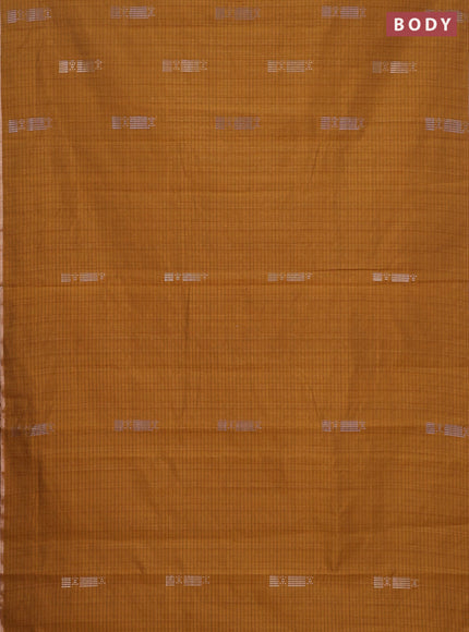 Banarasi semi matka saree dark mustard with silver & gold zari woven buttas and zari woven piping border