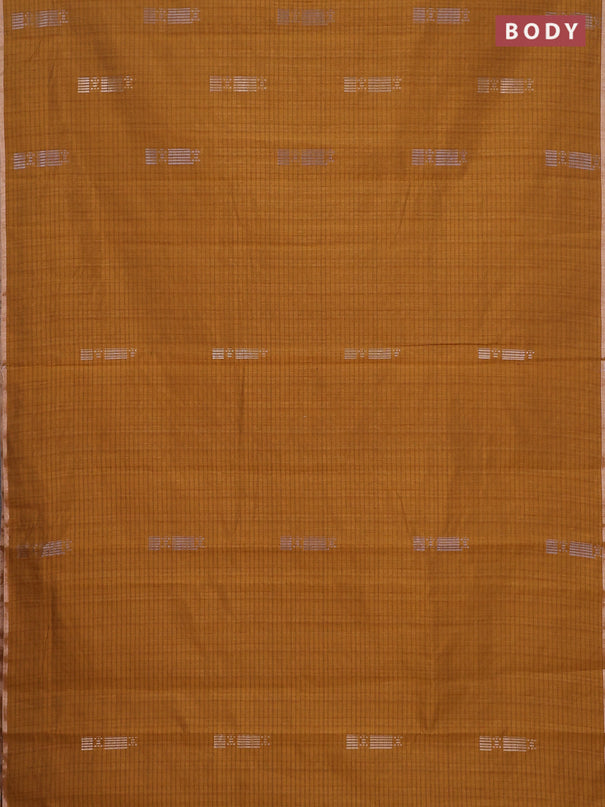 Banarasi semi matka saree dark mustard with silver & gold zari woven buttas and zari woven piping border