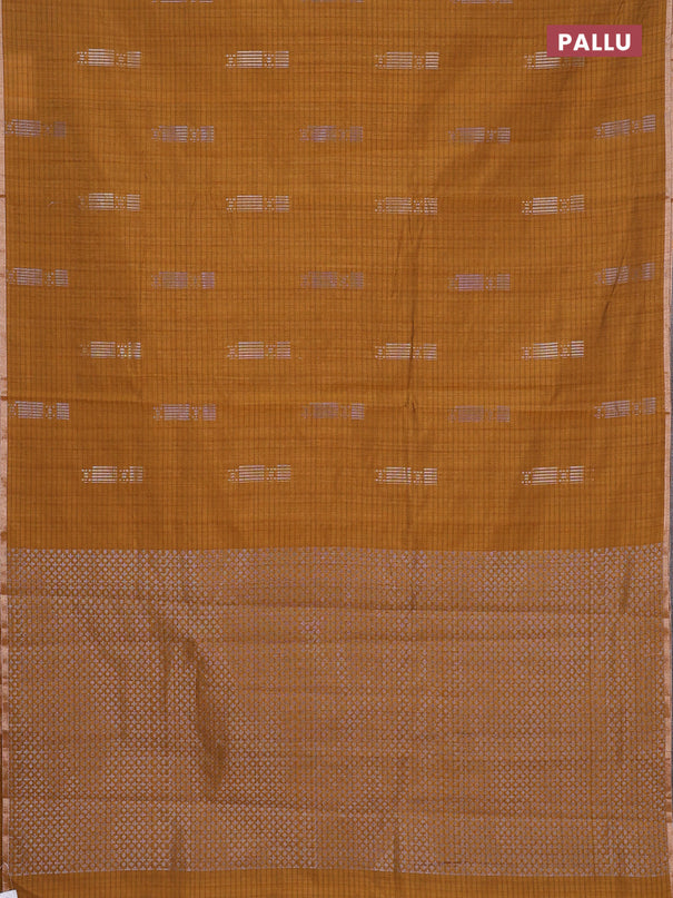 Banarasi semi matka saree dark mustard with silver & gold zari woven buttas and zari woven piping border