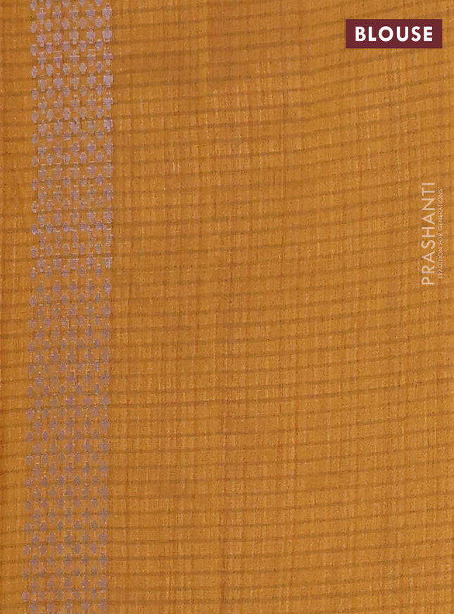 Banarasi semi matka saree dark mustard with silver & gold zari woven buttas and zari woven piping border