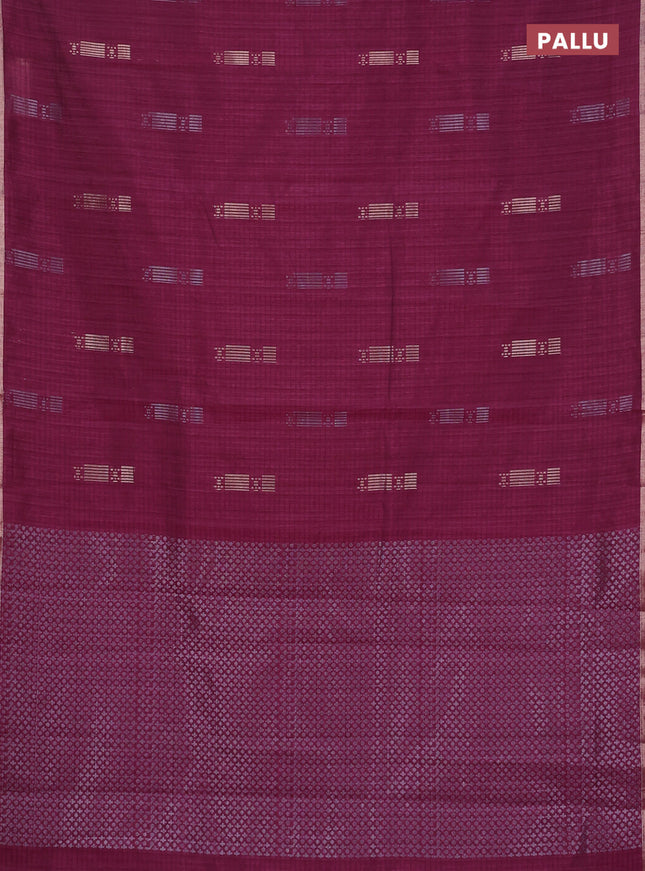 Banarasi semi matka saree wine shade with silver & gold zari woven buttas and zari woven piping border