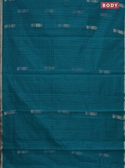 Banarasi semi matka saree teal green with silver & gold zari woven buttas and zari woven piping border