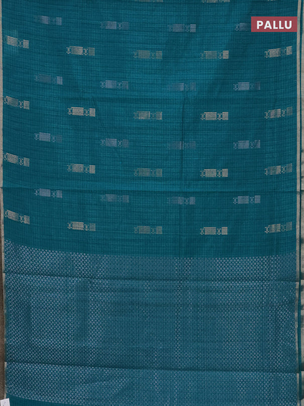 Banarasi semi matka saree teal green with silver & gold zari woven buttas and zari woven piping border