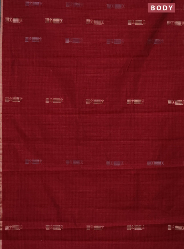 Banarasi semi matka saree maroon with silver & gold zari woven buttas and zari woven piping border