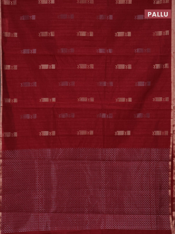 Banarasi semi matka saree maroon with silver & gold zari woven buttas and zari woven piping border