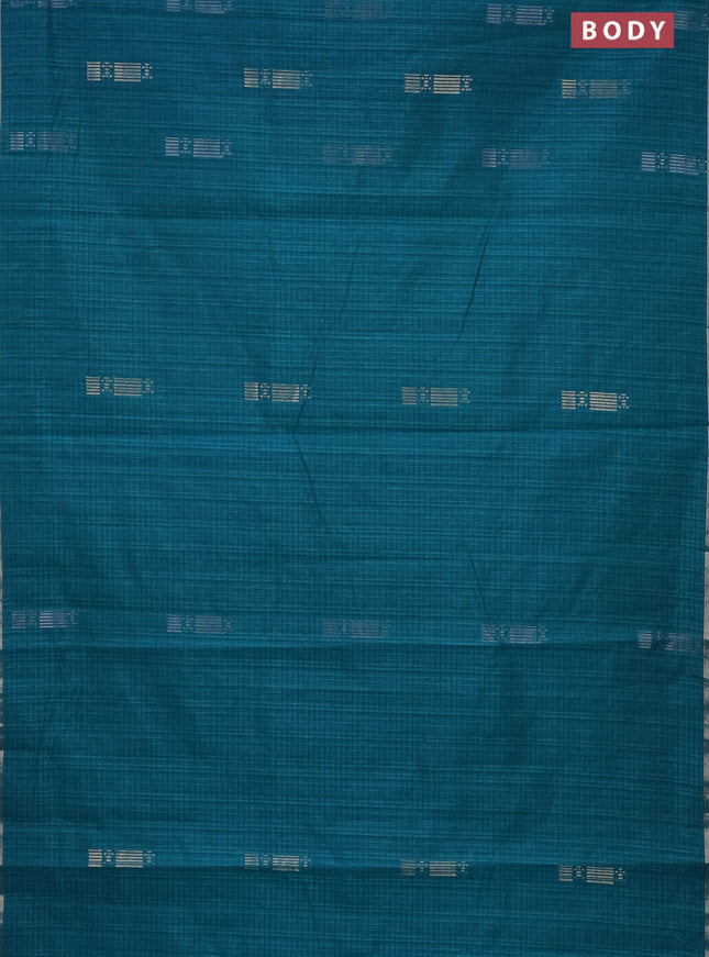 Banarasi semi matka saree teal green with silver & gold zari woven buttas and zari woven piping border