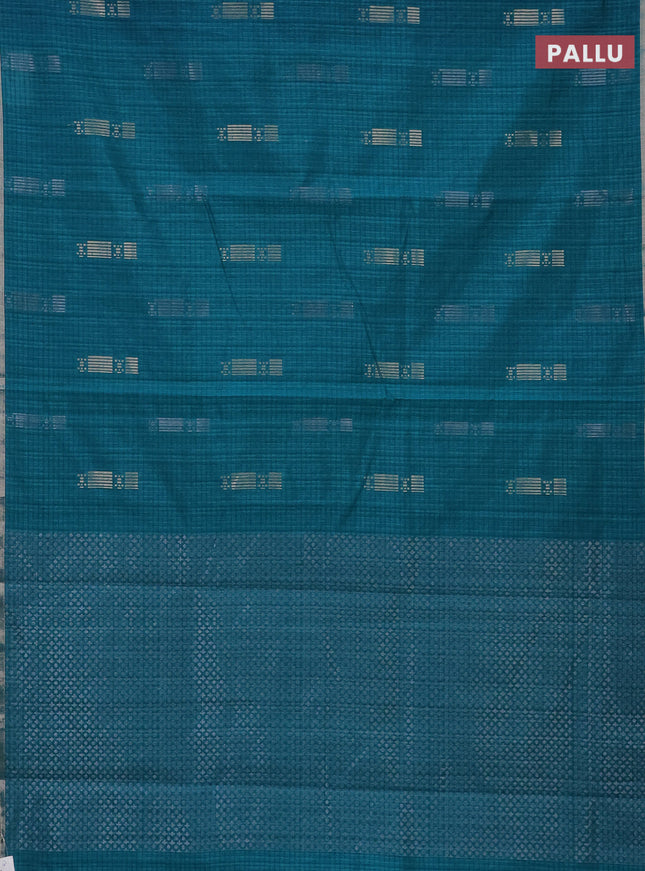 Banarasi semi matka saree teal green with silver & gold zari woven buttas and zari woven piping border