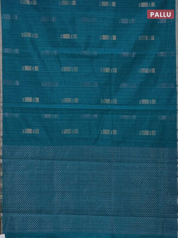 Banarasi semi matka saree teal green with silver & gold zari woven buttas and zari woven piping border