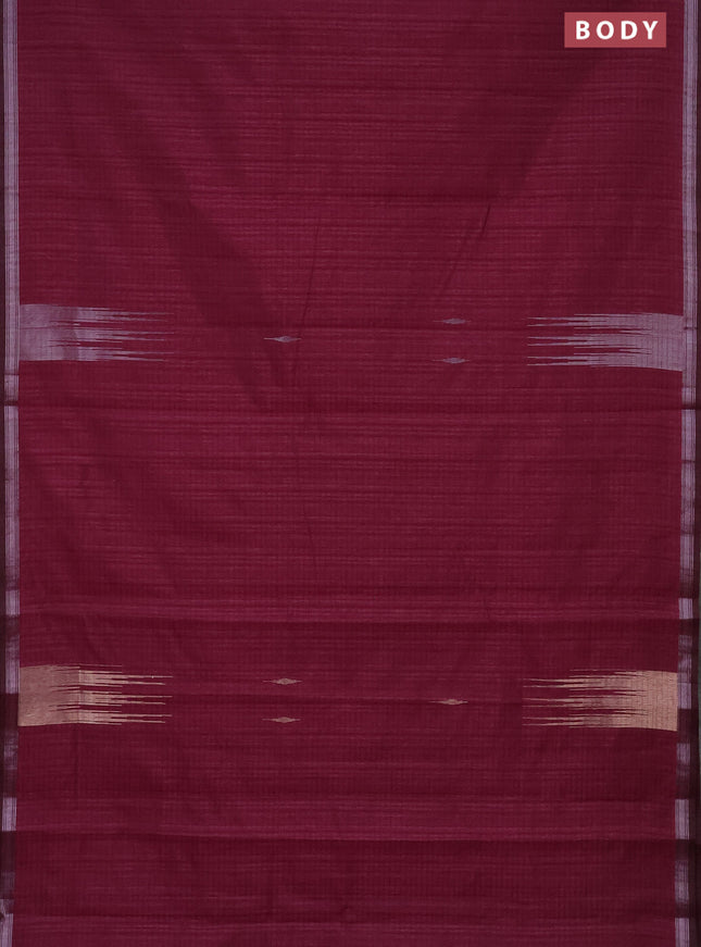 Banarasi semi matka saree wine shade with silver & gold zari woven buttas and temple design zari woven border