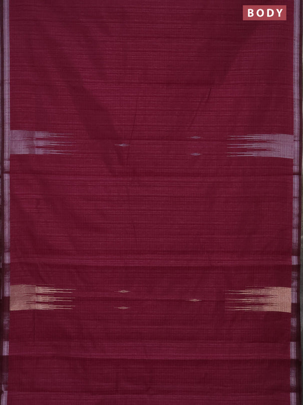 Banarasi semi matka saree wine shade with silver & gold zari woven buttas and temple design zari woven border