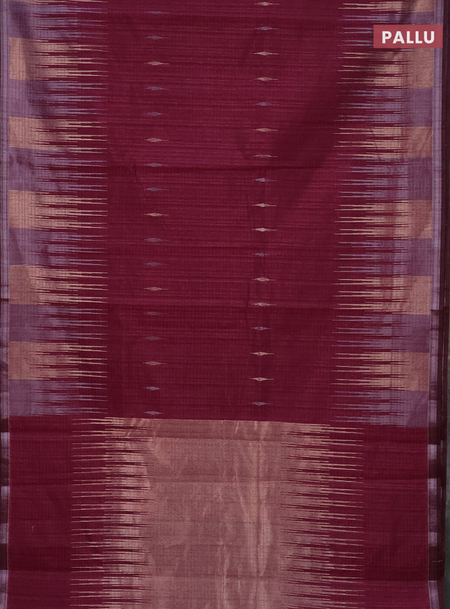 Banarasi semi matka saree wine shade with silver & gold zari woven buttas and temple design zari woven border