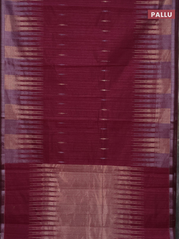 Banarasi semi matka saree wine shade with silver & gold zari woven buttas and temple design zari woven border