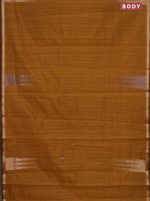 Banarasi semi matka saree dark mustard with silver & gold zari woven buttas and temple design zari woven border