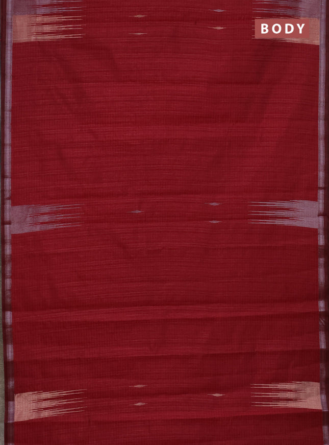 Banarasi semi matka saree maroon with silver & gold zari woven buttas and temple design zari woven border