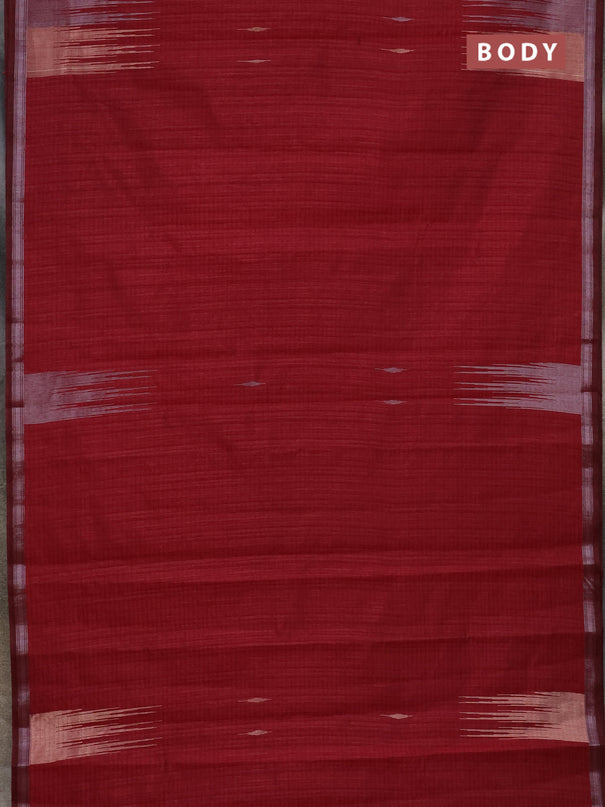 Banarasi semi matka saree maroon with silver & gold zari woven buttas and temple design zari woven border