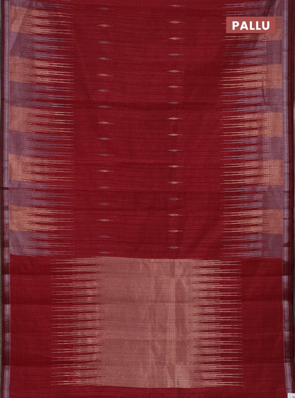 Banarasi semi matka saree maroon with silver & gold zari woven buttas and temple design zari woven border