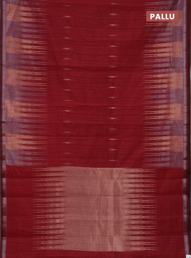 Banarasi semi matka saree maroon with silver & gold zari woven buttas and temple design zari woven border
