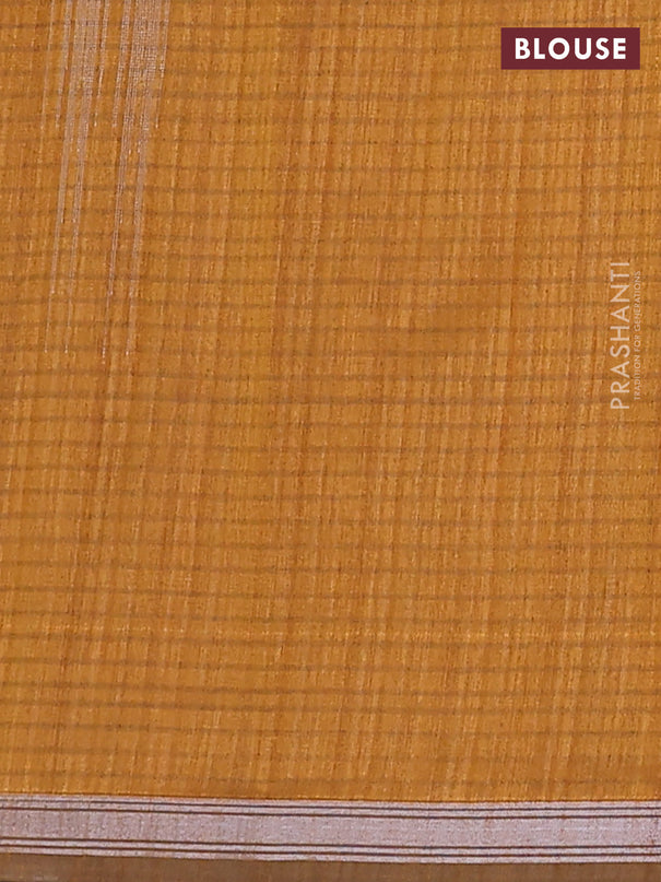 Banarasi semi matka saree dark mustard with silver & gold zari woven buttas and temple design zari woven border