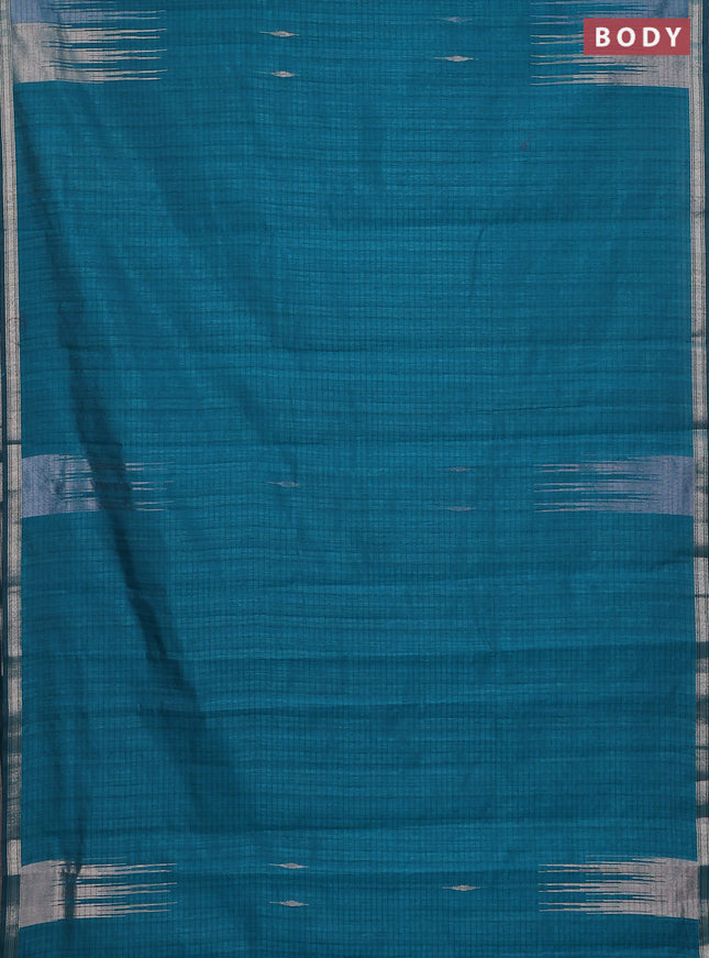 Banarasi semi matka saree teal green with silver & gold zari woven buttas and temple design zari woven border