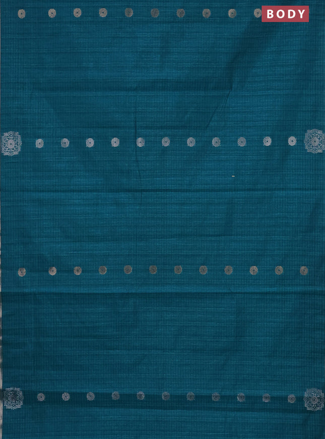 Banarasi semi matka saree teal green shade with silver & gold zari woven buttas and zari woven piping border