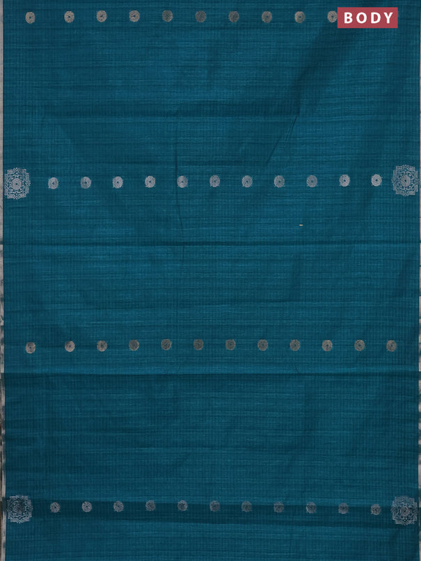 Banarasi semi matka saree teal green shade with silver & gold zari woven buttas and zari woven piping border