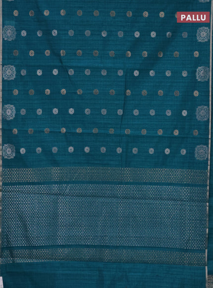 Banarasi semi matka saree teal green shade with silver & gold zari woven buttas and zari woven piping border
