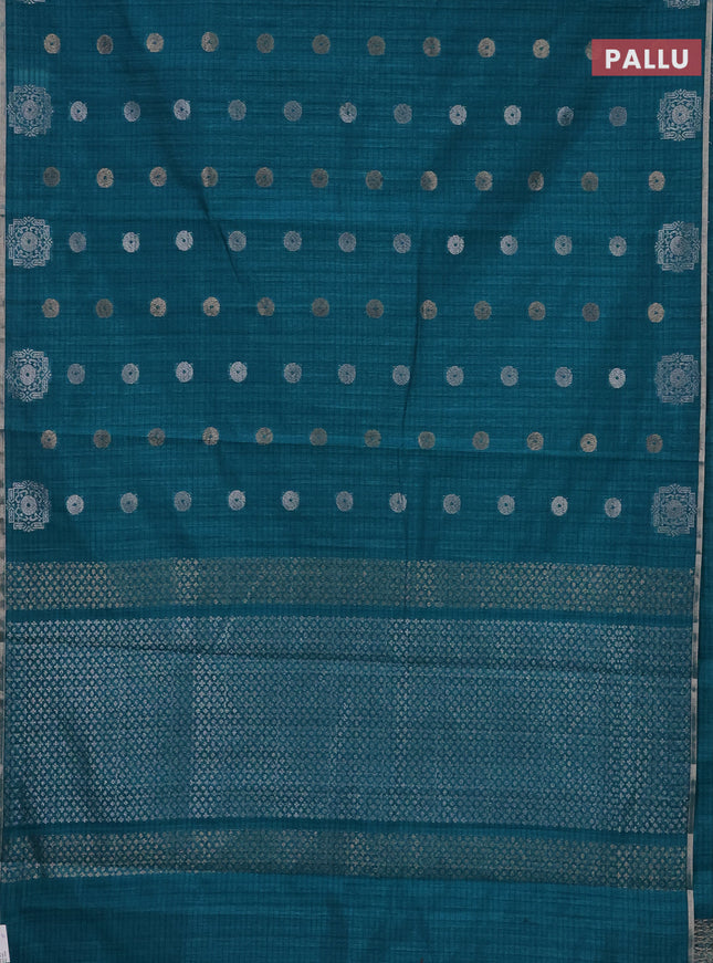 Banarasi semi matka saree teal green shade with silver & gold zari woven buttas and zari woven piping border