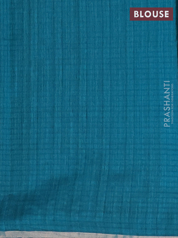 Banarasi semi matka saree teal green shade with silver & gold zari woven buttas and zari woven piping border